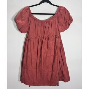 Lida Kate Rust Textured Babydoll Dress Puff Sleeve Cottagecore M